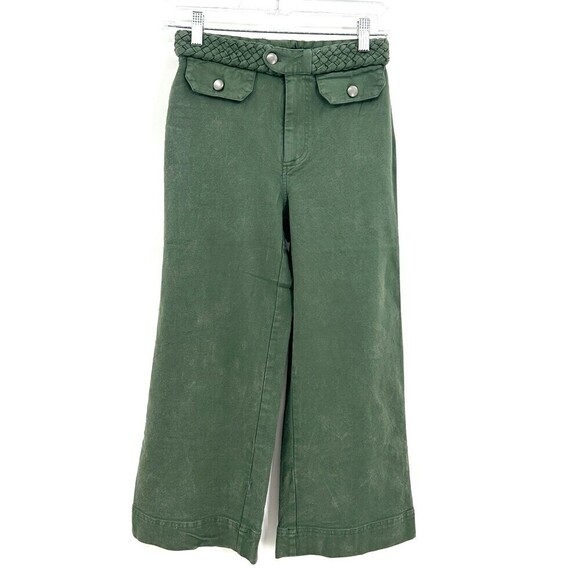Chaser Pants - NWT CHASER Army Green Braided Waist High Rise Wide Leg Cropped Pants Size Small